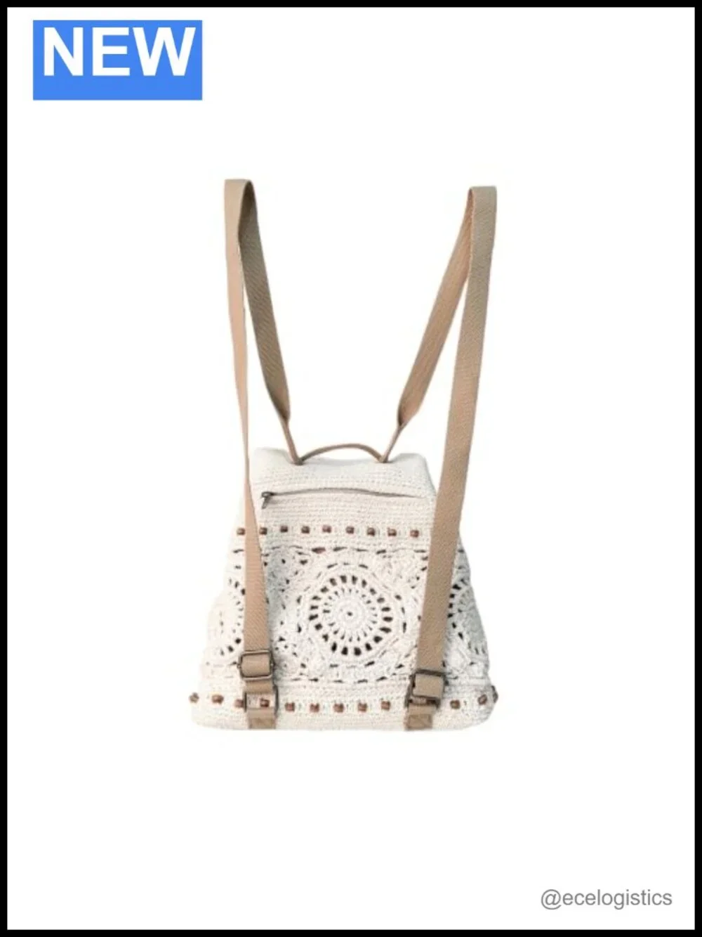 Handmade Crochet Backpack Women Boho Rucksack Cotton Rope Adjustable Straps